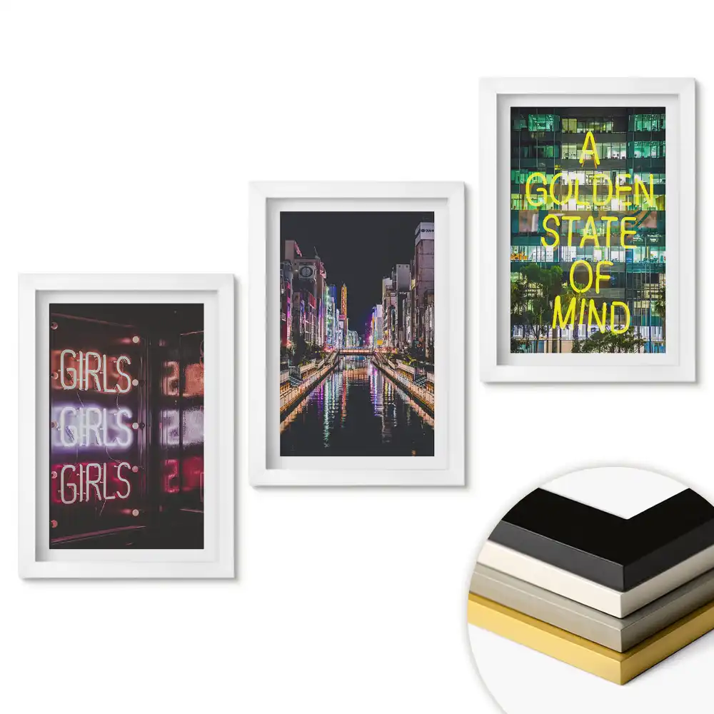 Set 3 tablouri dormitor Lumini ale orașului și semne neon