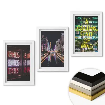 Set de 3 tablouri pentru dormitor cu lumini ale orașului și semne neon