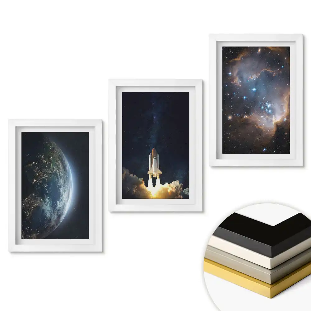 Set 3 tablouri dormitor O călătorie spațială prin galaxii
