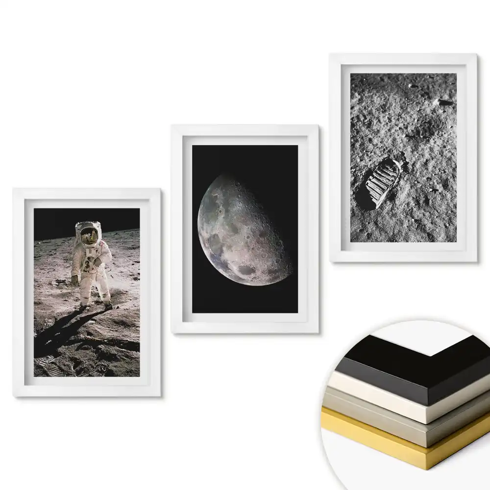 Set 3 tablouri dormitor Aterizarea pe Lună: Istorie și Descoperiri
