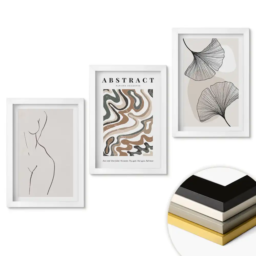 Set 3 tablouri dormitor Frumusețe abstractă în linii delicate