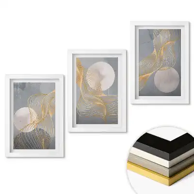 Set de 3 tablouri pentru dormitor cu valuri abstracte și fundal lunar
