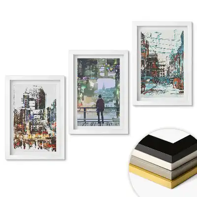 Set 3 tablouri dormitor Un oraș modern într-o formă abstractă