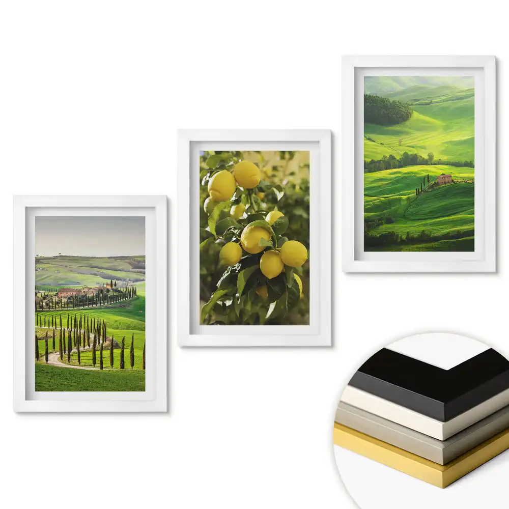 Set tablouri pentru living cu peisaje toscane și lămâi