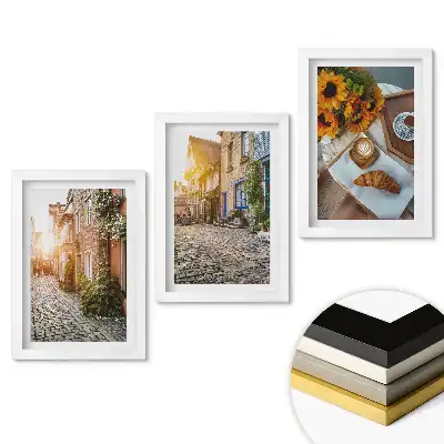 Set 3 tablouri pentru dormitor cu străzi fermecătoare și produse de patiserie
