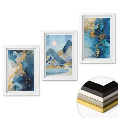 Set tablouri pentru living cu peisaje abstracte în nuanțe de albastru