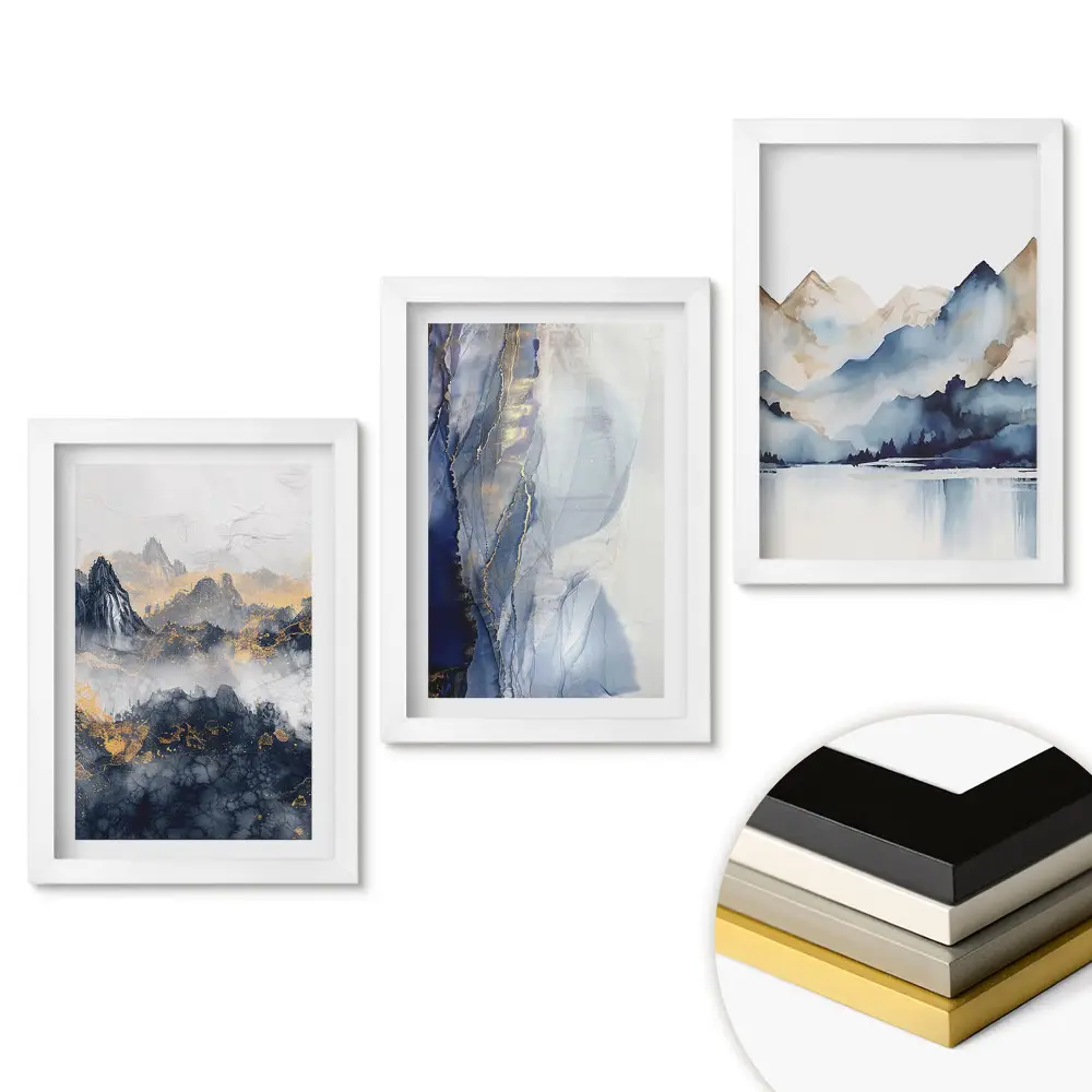 Set 3 tablouri dormitor Peisaje montane în culori delicate