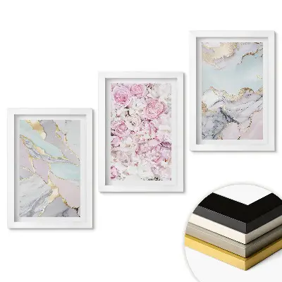Set de tablouri pentru living cu design elegant din marmură și elemente florale