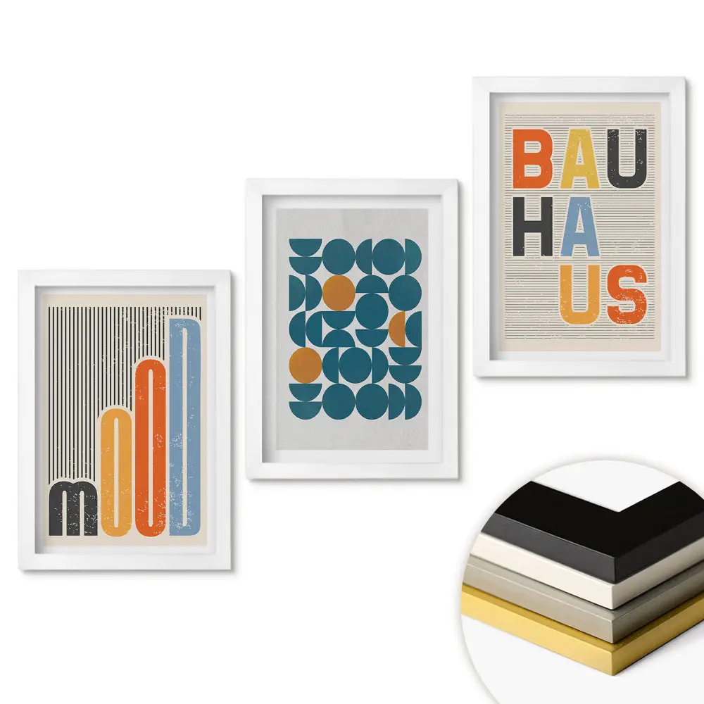 Set 3 tablouri dormitor Grafică modernă în stilul Bauhaus