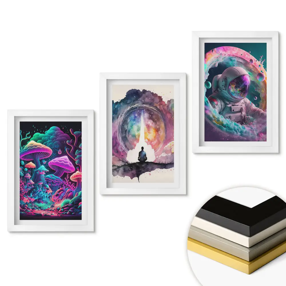 Set 3 tablouri dormitor Călătorii spațiale prin lumi fantastice