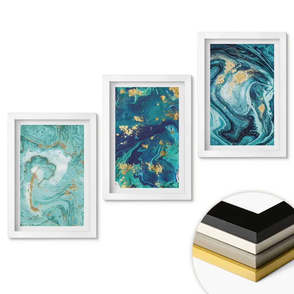 Set 3 tablouri pentru dormitor cu modele abstracte în nuanțe de albastru