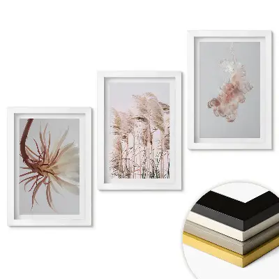 Set 3 tablouri dormitor Frumusețea delicată a naturii în grafică