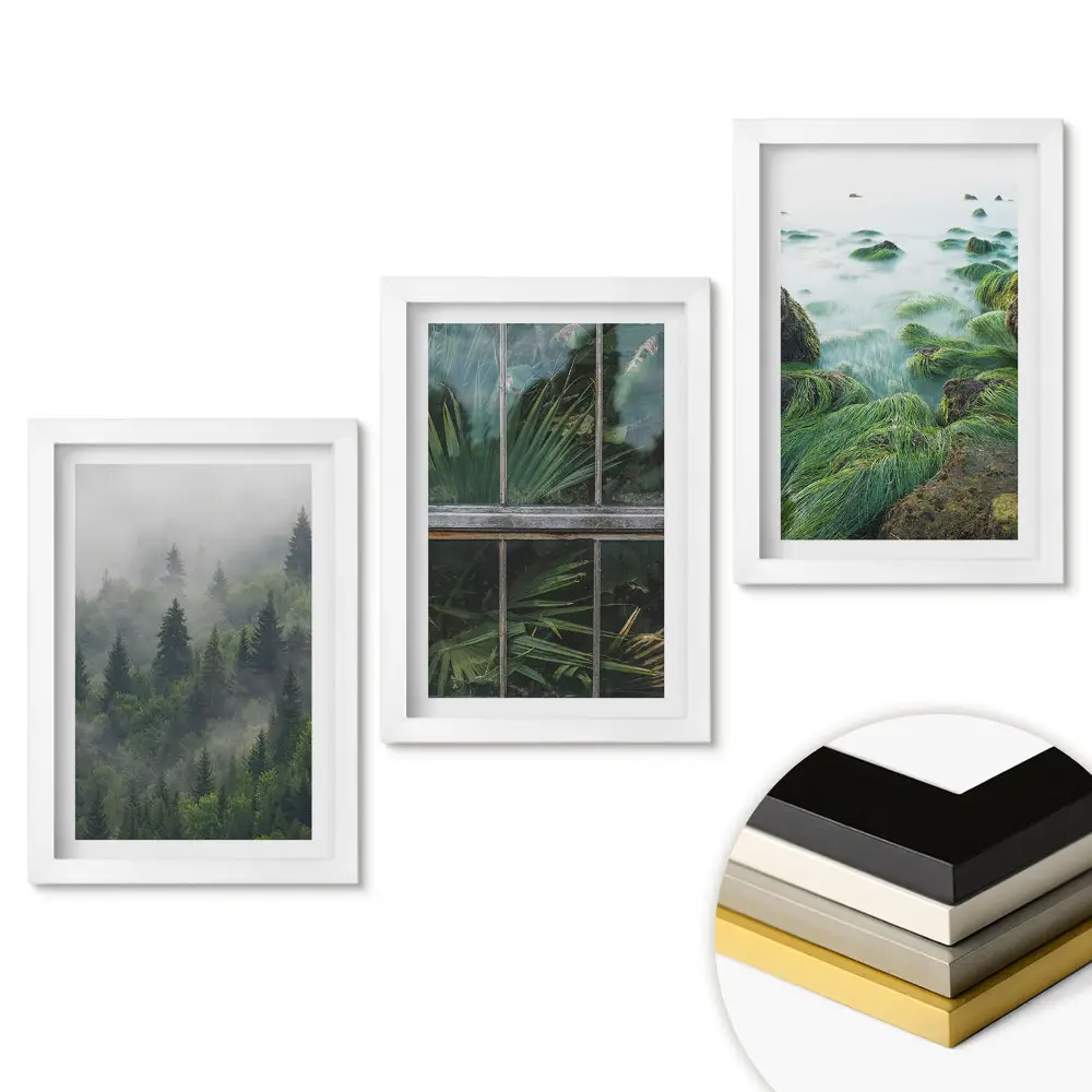 Set de trei tablouri pentru living cu peisaje verzi din natură