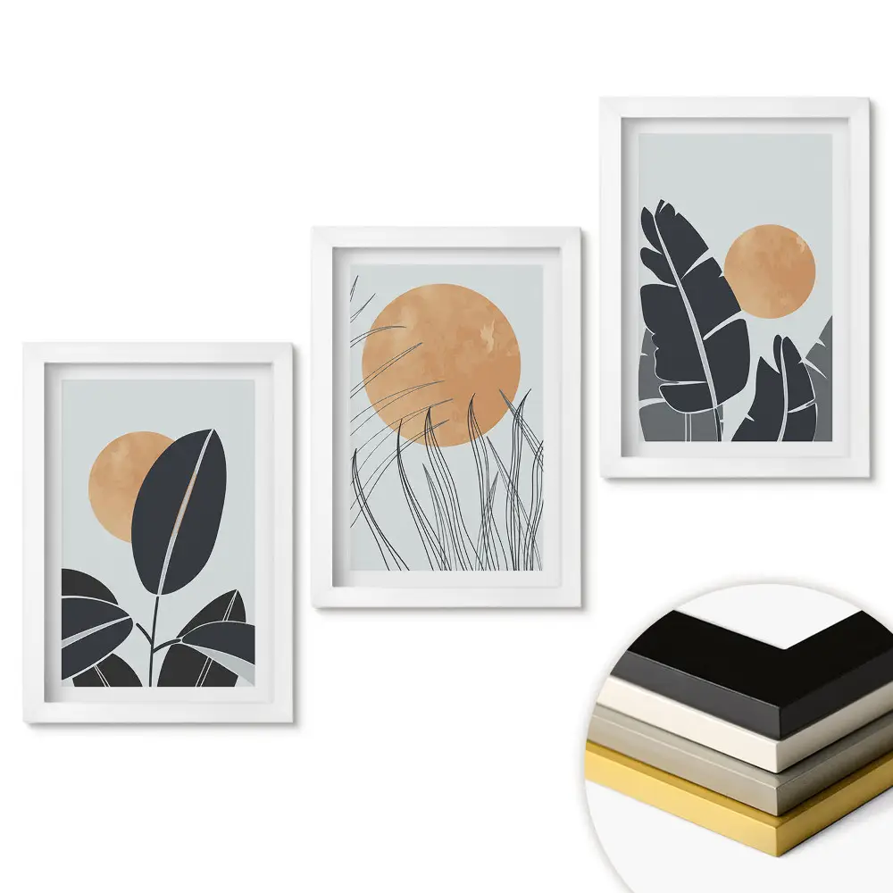 Set 3 tablouri pentru dormitor cu peisaj, plante și soare