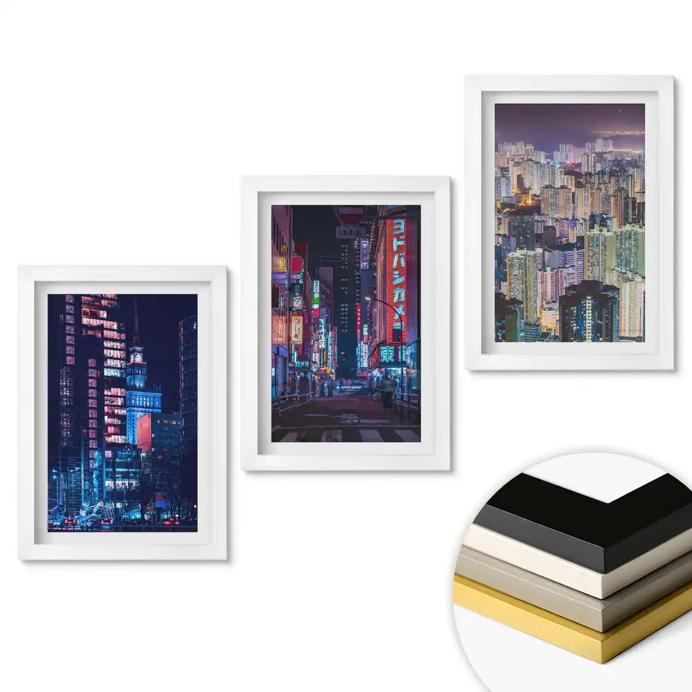 Set 3 tablouri dormitor Viața de noapte într-un cadru urban