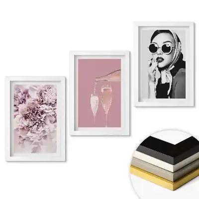 Set 3 tablouri dormitor Eleganță în roz și negru