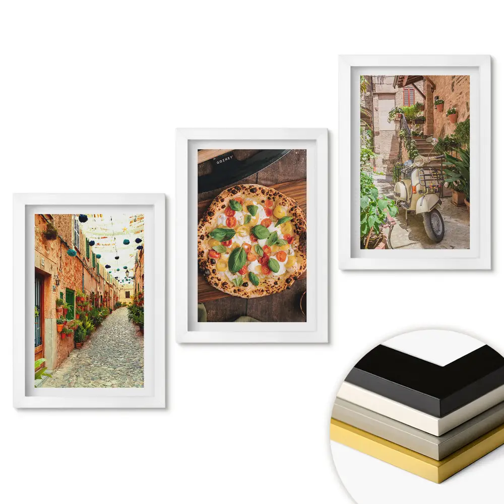 Set 3 tablouri dormitor Străzi fermecătoare, pizza delicioasă, atmosferă italiană