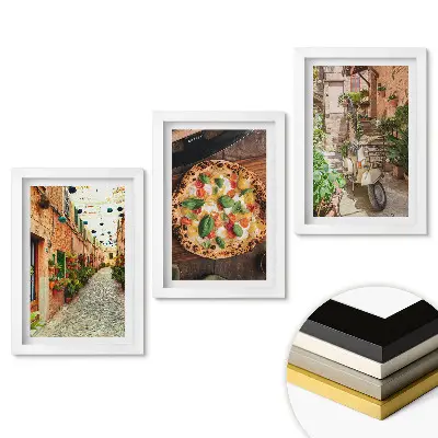 Set de 3 tablouri pentru dormitor cu tematică italiană străzi fermecătoare și pizza delicioasă