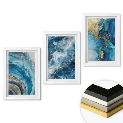 Set tablouri living Abstracțiuni albastre cu accente aurii