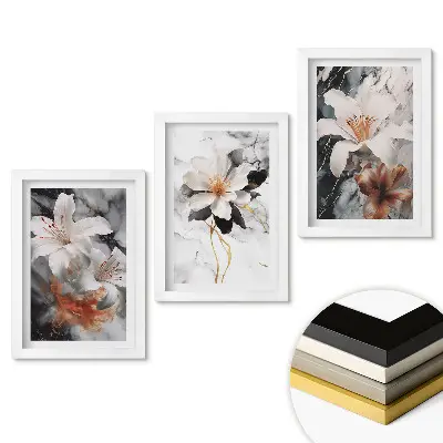 Set 3 tablouri dormitor Inspirații florale pe un fundal de marmură