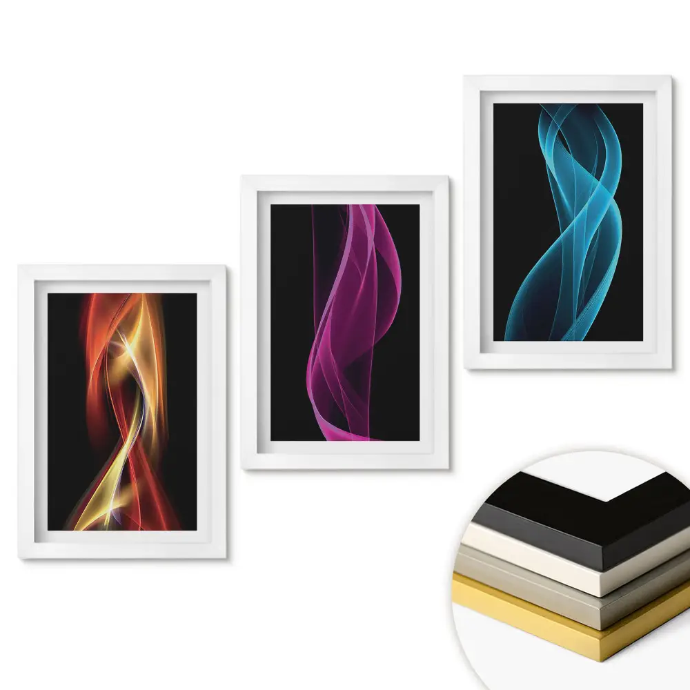Set tablouri pentru living cu valuri colorate pe fundal negru