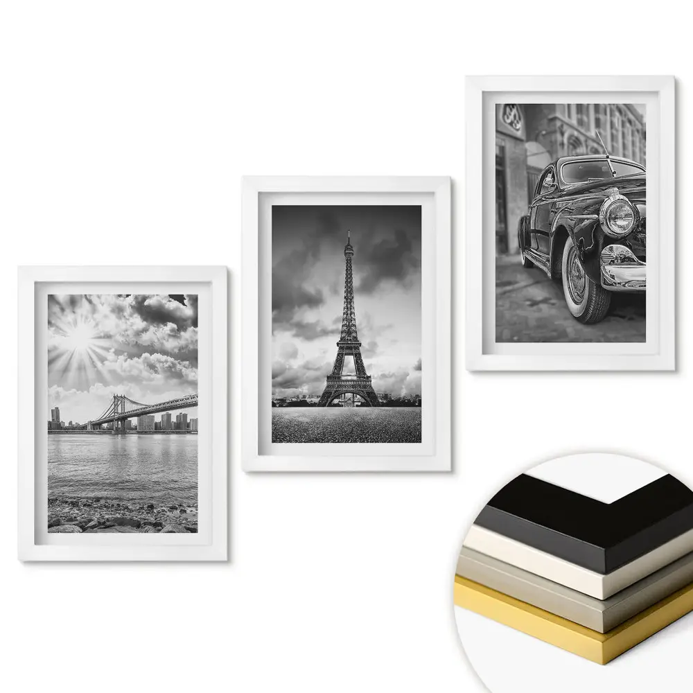 Set 3 tablouri dormitor Orașe și icoanele lor în monocrom