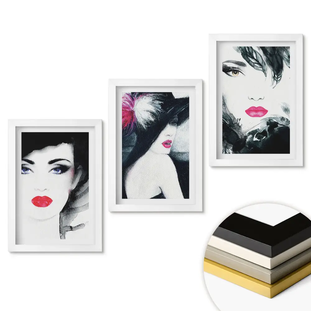 Set 3 tablouri pentru dormitor cu portrete feminine în stil acuarelă