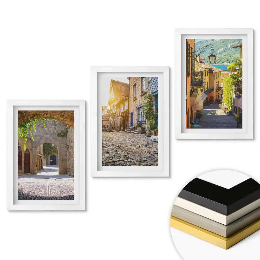 Set de tablouri pentru living cu străzi fermecătoare și priveliști pitorești