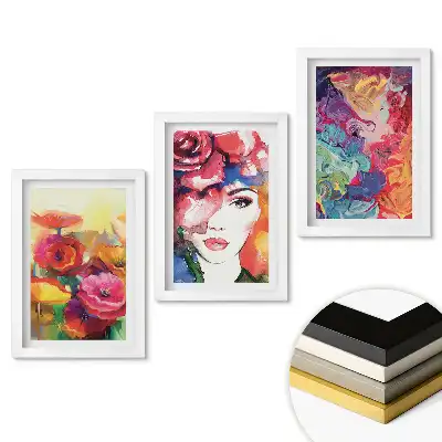 Set 3 tablouri dormitor Flori, portrete și modele colorate