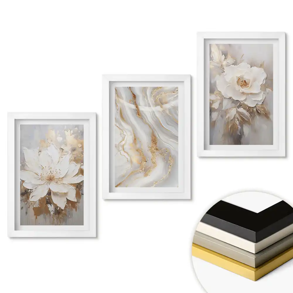 Set tablouri pentru living cu model de flori elegante în nuanțe delicate