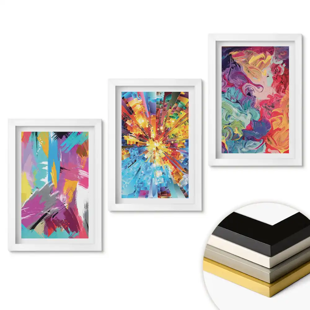 Set tablouri living Explozii colorate de artă abstractă