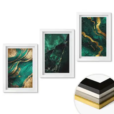 Set 3 tablouri dormitor Accente aurii pe fundal verde