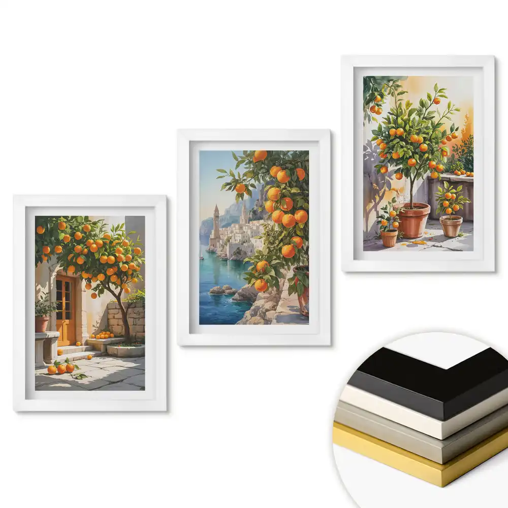 Set 3 tablouri pentru dormitor cu fructe în peisaje mediteraneene