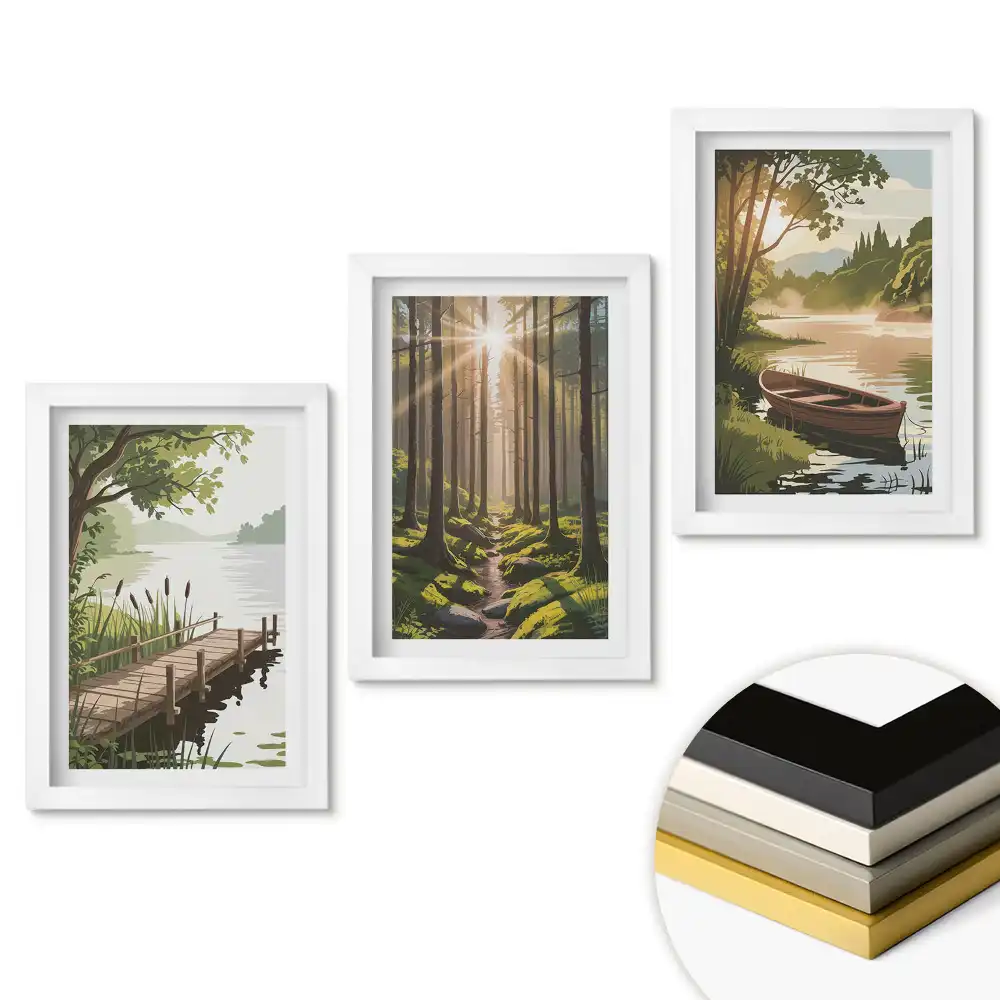 Set 3 tablouri dormitor Liniștea naturii lângă apă