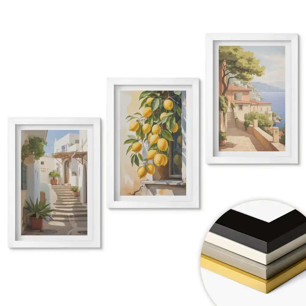 Set 3 tablouri dormitor Vederi pitorești și lămâi zemoase