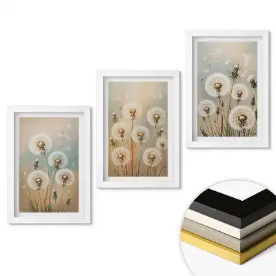 Set 3 tablouri dormitor Păpădii încântătoare în nuanțe pastelate