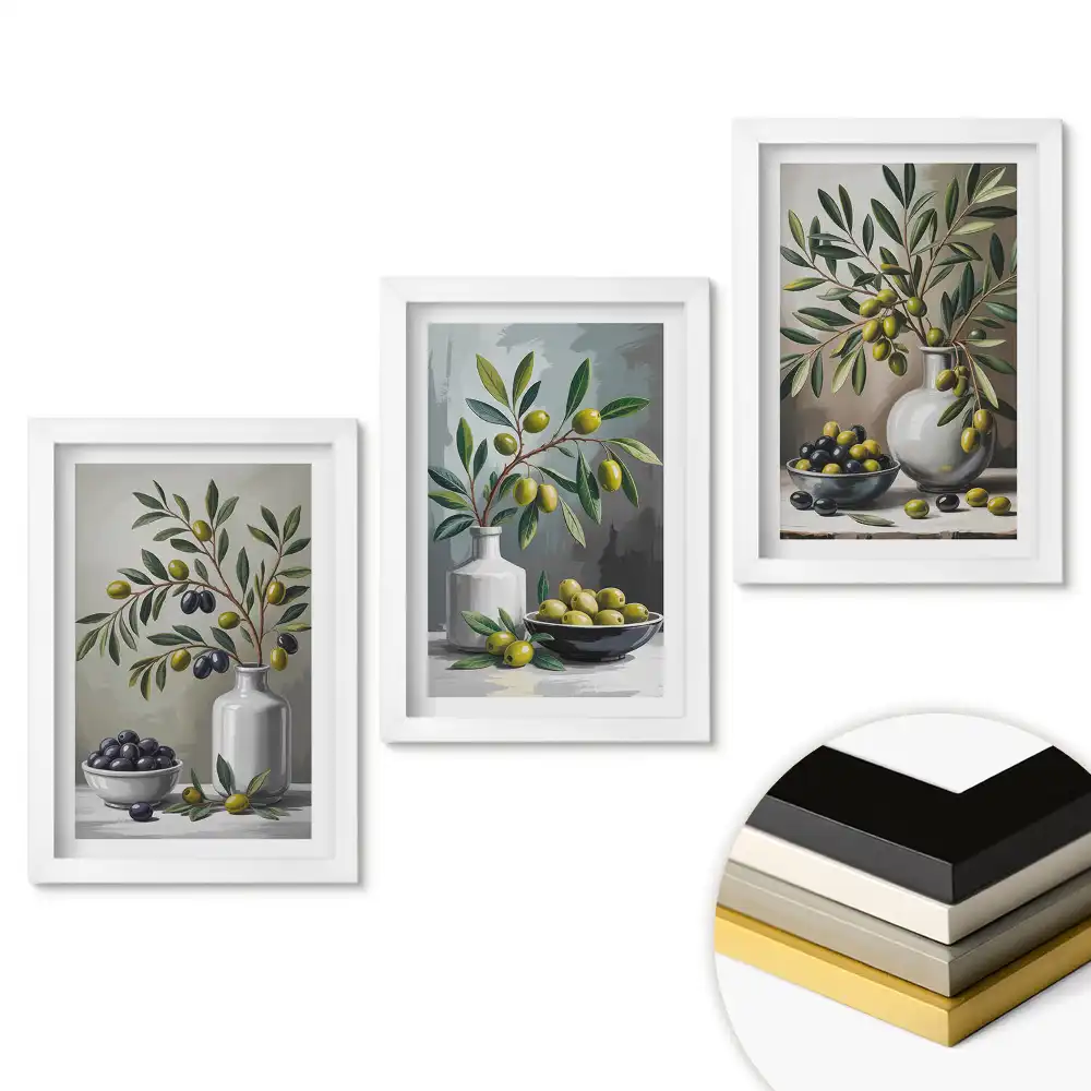 Set 3 tablouri dormitor Inspirații de măsline într-un stil clasic