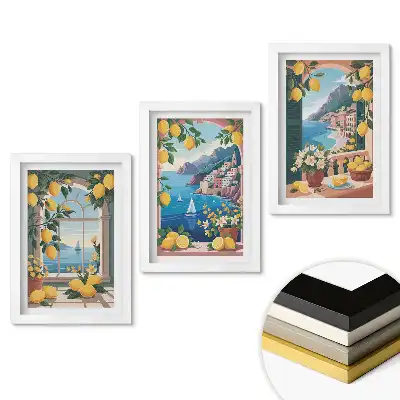 Set de tablouri pentru living cu motive picturale de lămâi