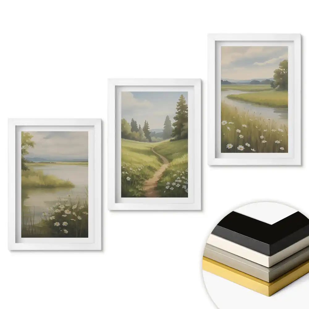 Set 3 tablouri dormitor Peisaje naturale în nuanțe delicate