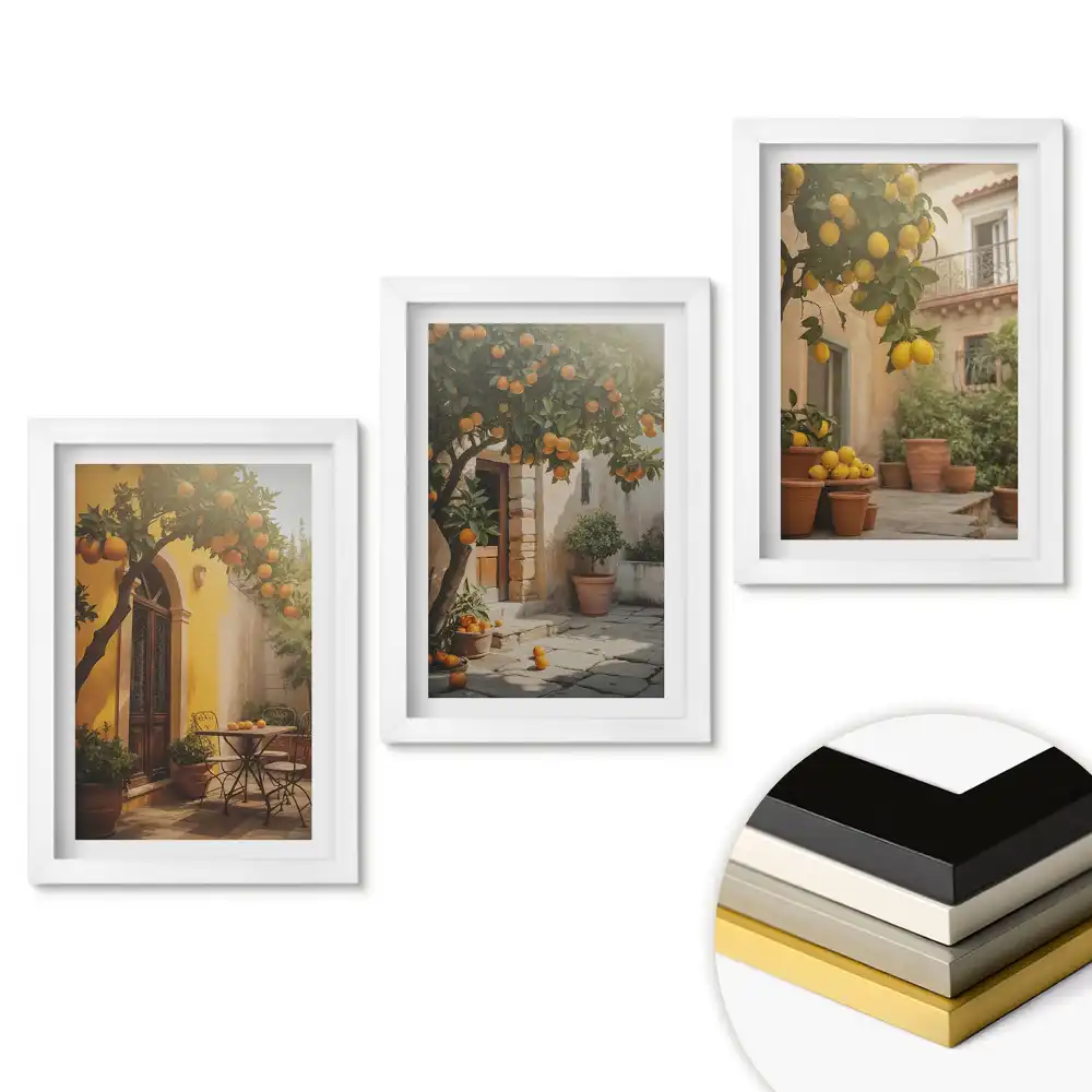 Set 3 tablouri pentru dormitor cu fructe la soare sub copac