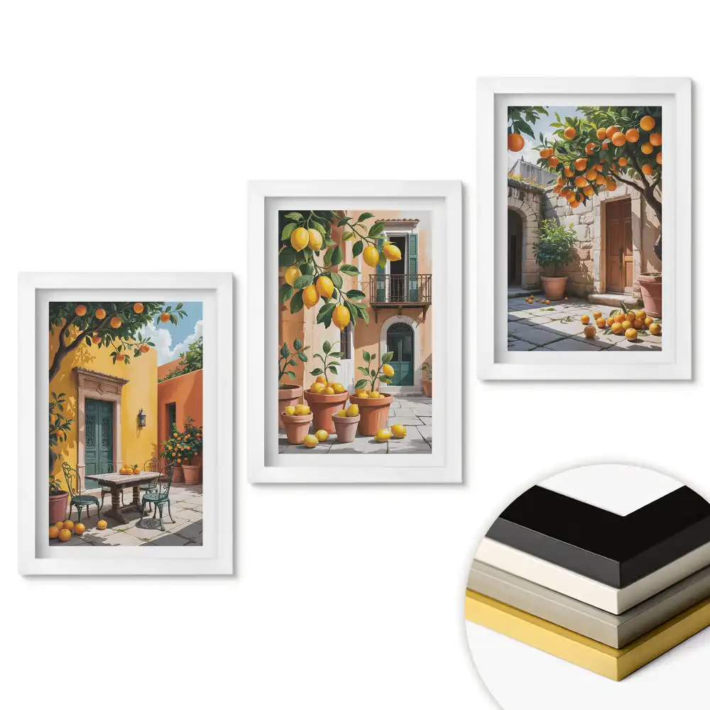 Set 3 tablouri pentru dormitor cu fructe colorate în alei fermecătoare