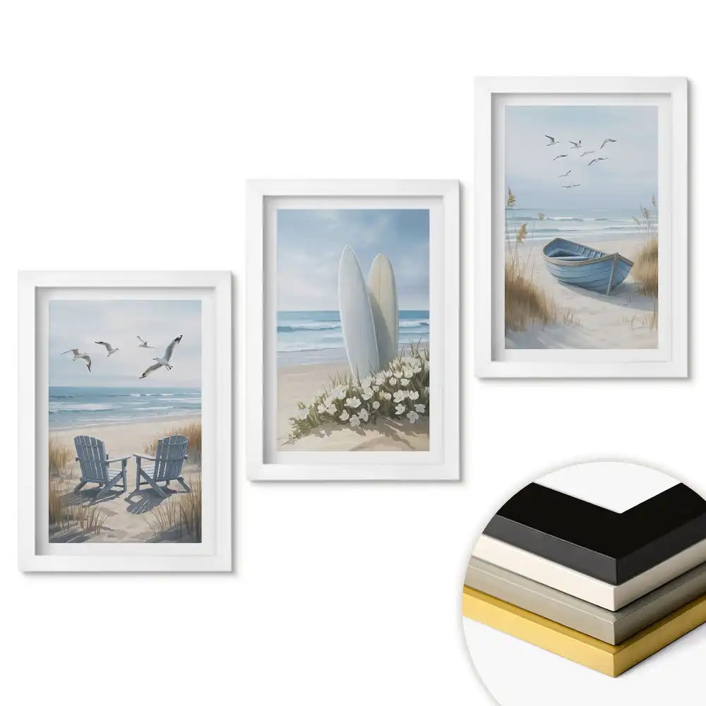 Set tablouri pentru living Plaje liniștite și aventuri pe mare