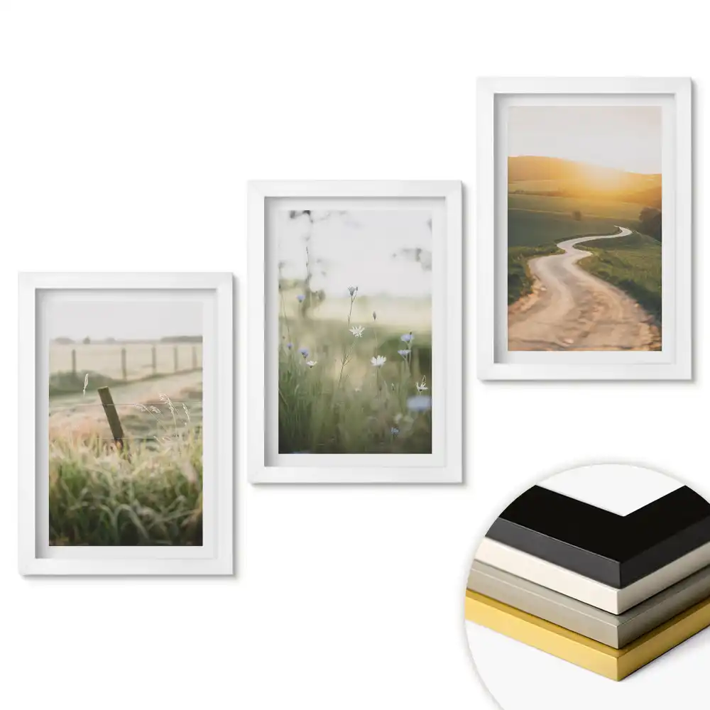 Set 3 tablouri dormitor Peisaje naturale în nuanțe delicate