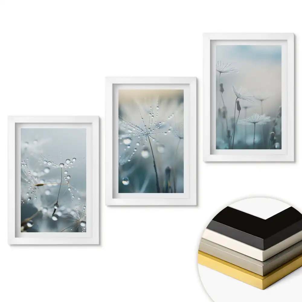 Set tablouri pentru living cu model de picături de rouă pe flori delicate