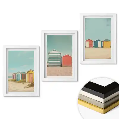 Set tablouri living Case colorate pe plajă la soare