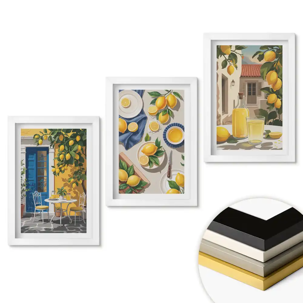 Set de 3 tablouri pentru dormitor cu design însorit Inspirații de limonadă