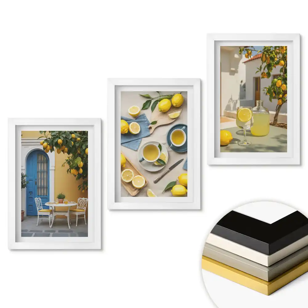 Set 3 tablouri pentru dormitor cu design cu lămâi stil însorit