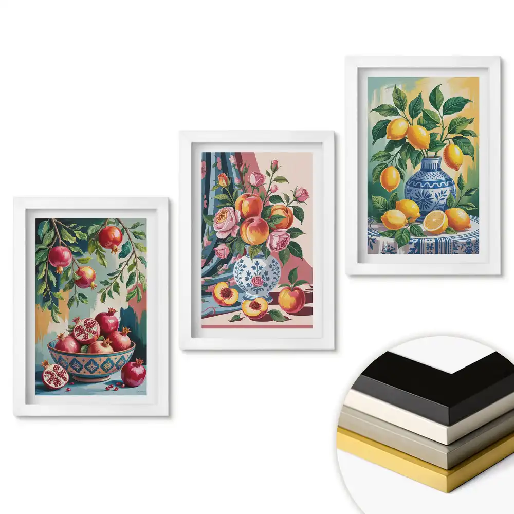 Set de tablouri pentru living cu grafică colorată reprezentând fructe