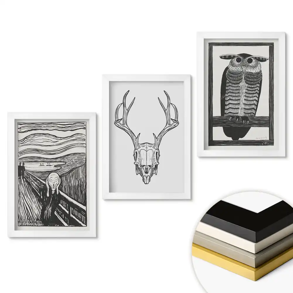 Set de tablouri pentru living cu artă în alb și negru