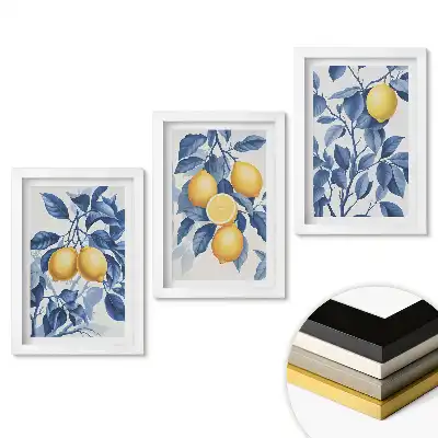Set 3 tablouri dormitor Inspirații de lămâie în nuanțe de albastru